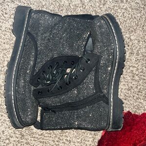 Betsy Johnson black bedazzled combat boots